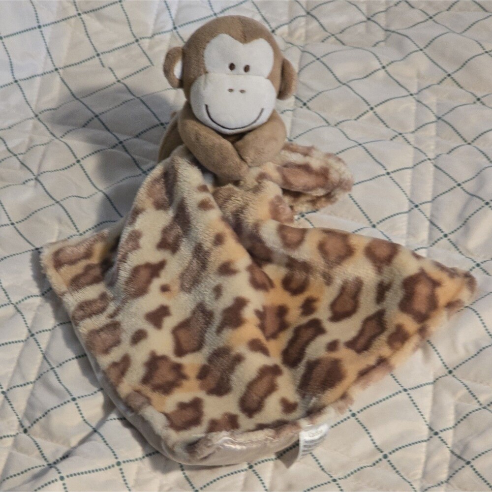 Baby Starters Brown Monkey Rattle Lovey Leopard Print Plush Security Blanket